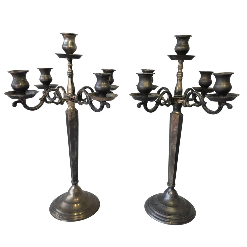 1 pair Candelabras 20th century patina silver plated 30pc Large 22"